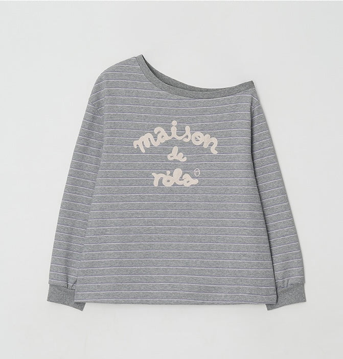 Rolarola - Maison De Rola Embroidery Off Shoulder Stripe Sweatshirt