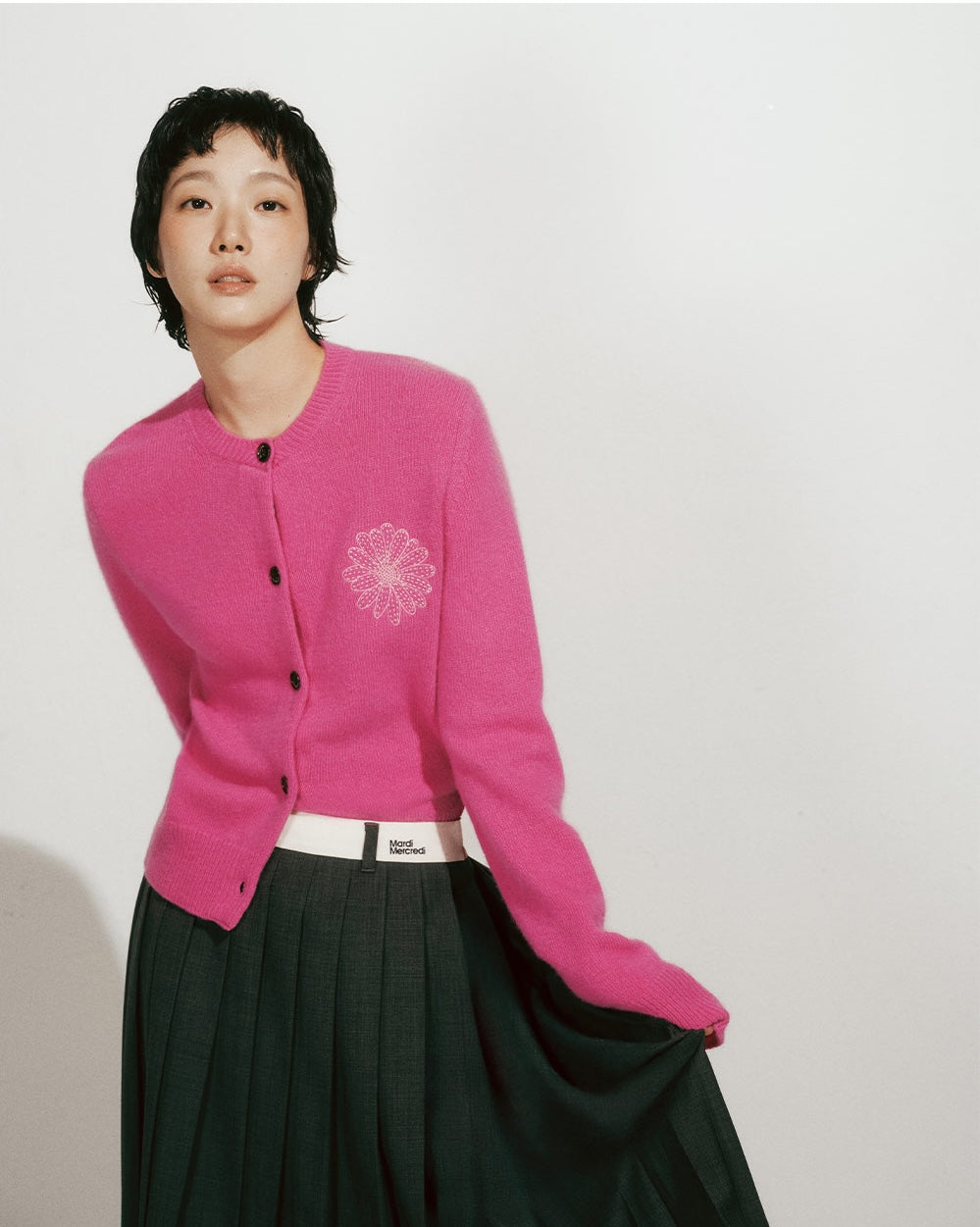 Mardi Mercredi - Raccoon Blended Cardigan Round Neck