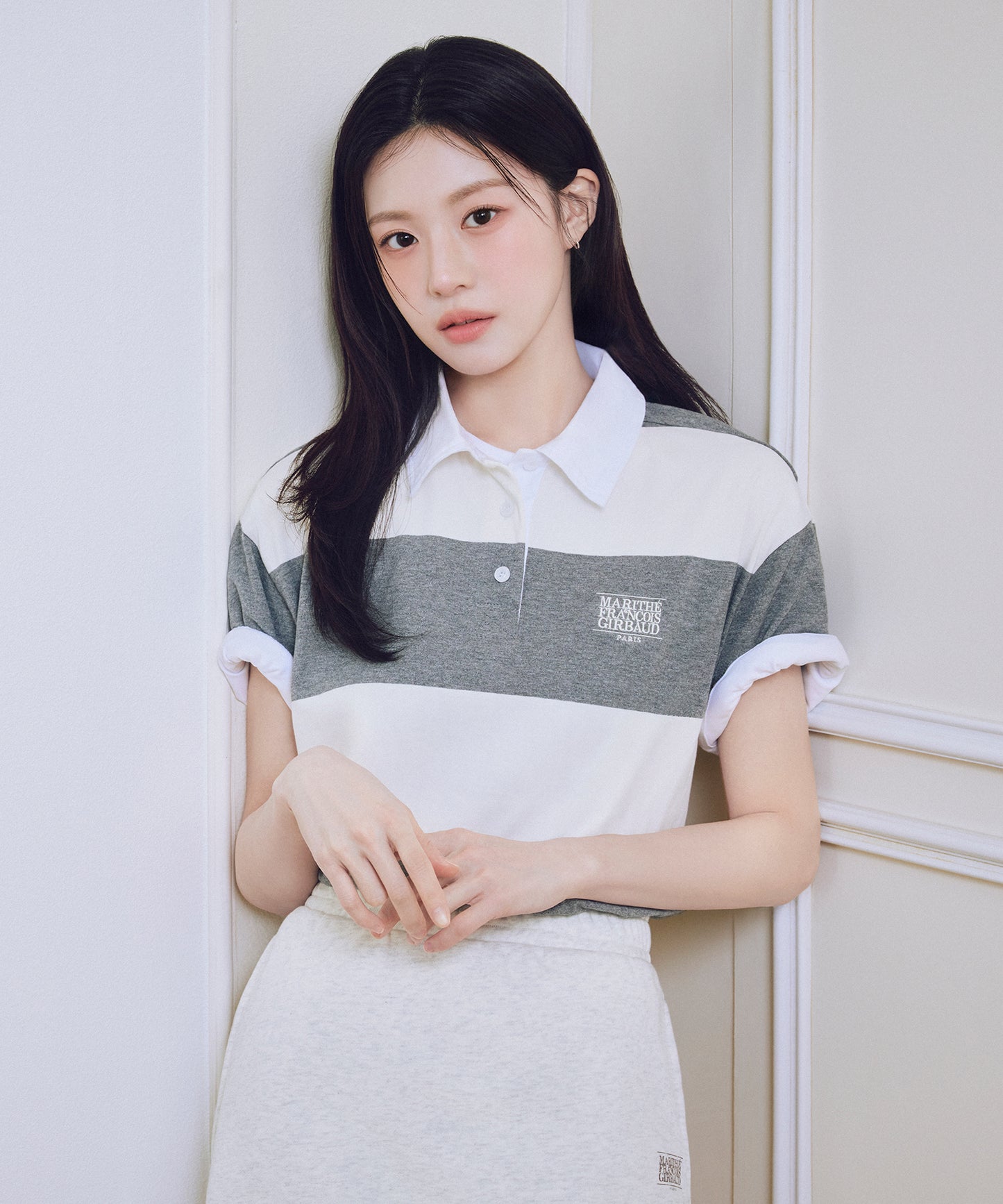 MARITHÉ FRANÇOIS GIRBAUD - Small Classic Logo Rugby Stripe Oversized Collar Tee