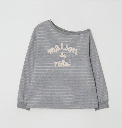 Rolarola - Maison De Rola Embroidery Off Shoulder Stripe Sweatshirt