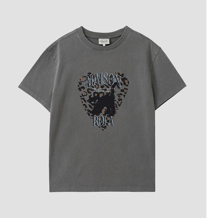 Rolarola - Leopard Heart Cat Pigment T-Shirt