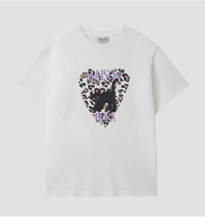 Rolarola - Leopard Heart Cat Pigment T-Shirt