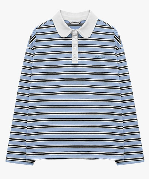 Marie Claire - Striped Rugby Collar Long Sleeve