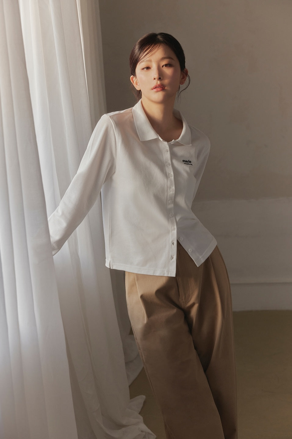 Marie Claire - Button Pique Polo Long Sleeve