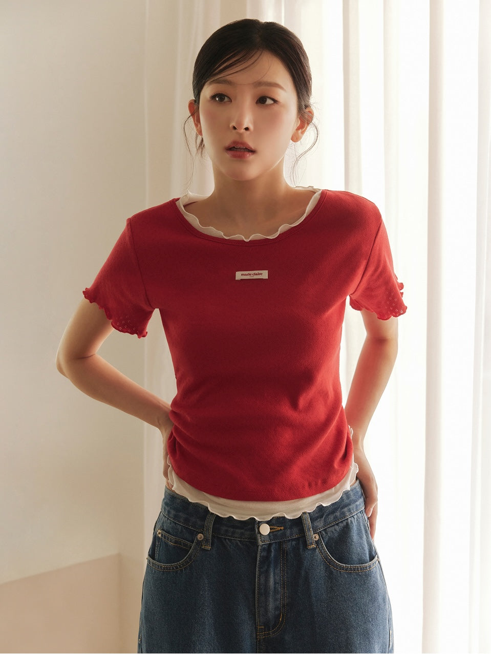 Marie Claire - Label Punching Layered Short Sleeve T-Shirt