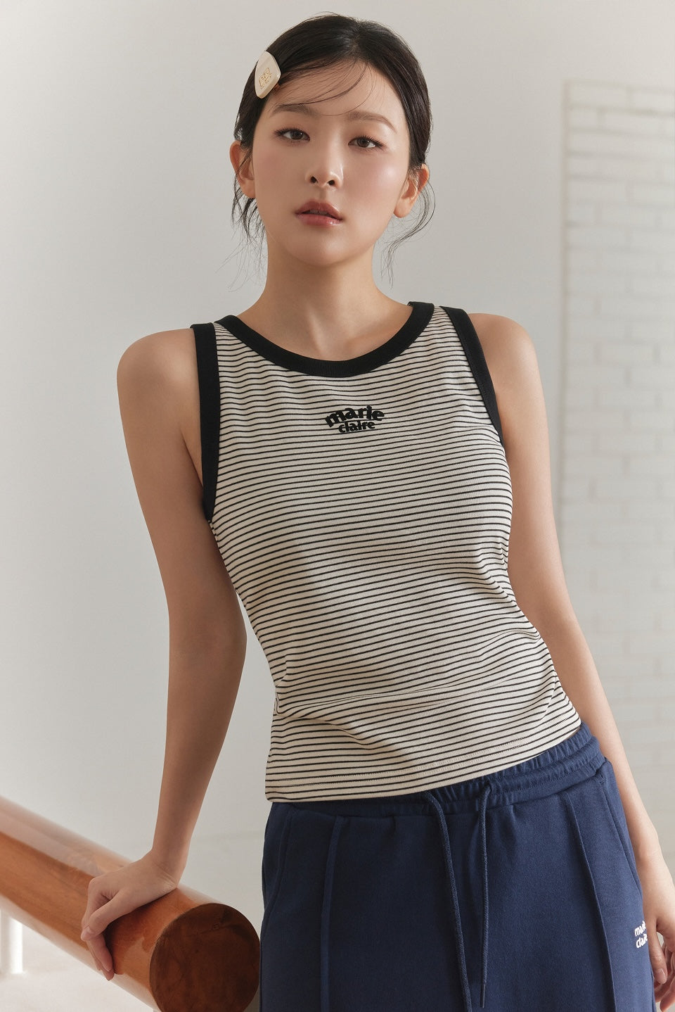 Marie Claire - Arch Logo Striped Sleeveless
