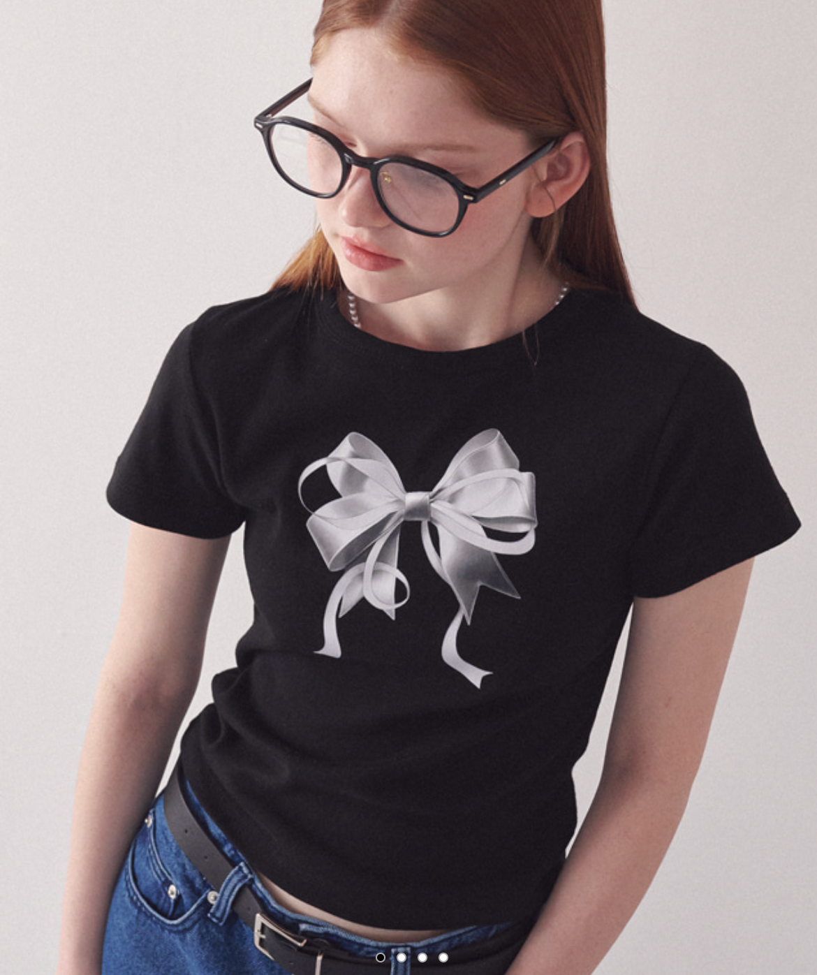 RONRON - Double Ribbon Slim Crop T-Shirt