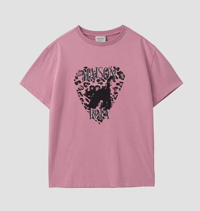 Rolarola - Leopard Heart Cat Pigment T-Shirt