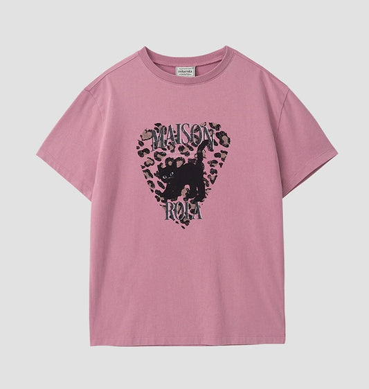 Rolarola - Leopard Heart Cat Pigment T-Shirt