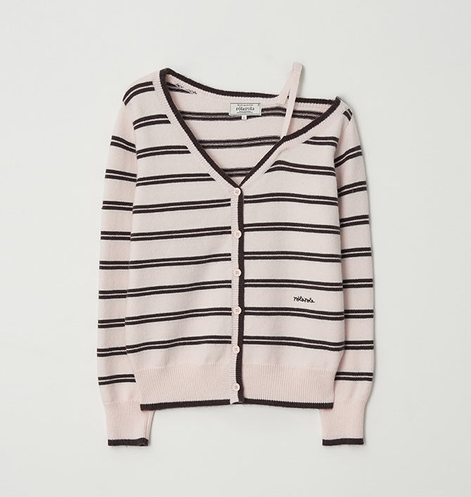 Rolarola - One Off Shoulder Stripe Wool Blended Cardigan