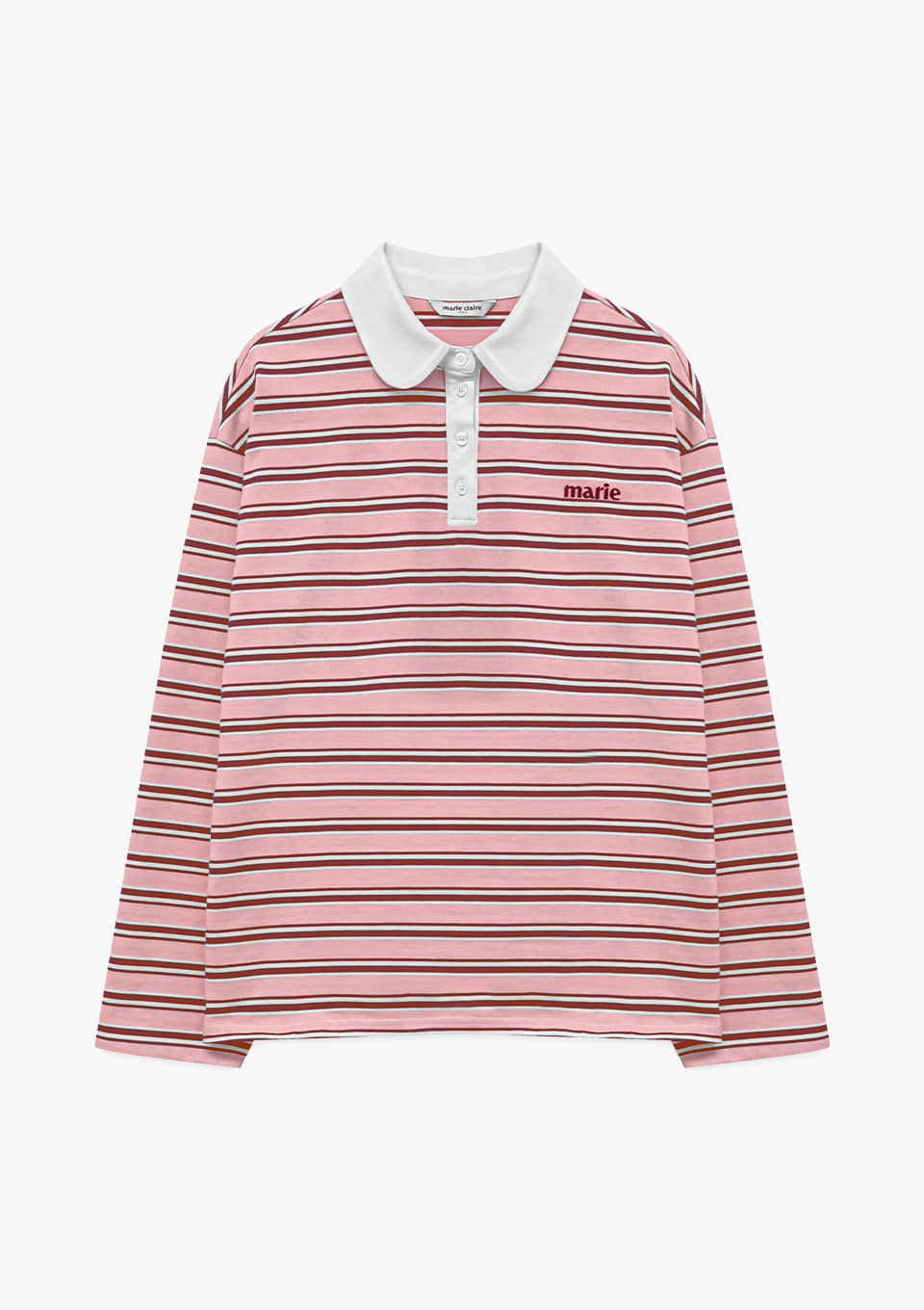 Marie Claire - Striped Rugby Collar Long Sleeve