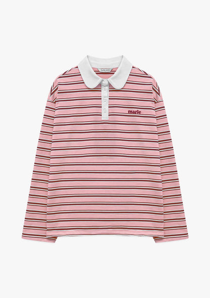 Marie Claire - Striped Rugby Collar Long Sleeve
